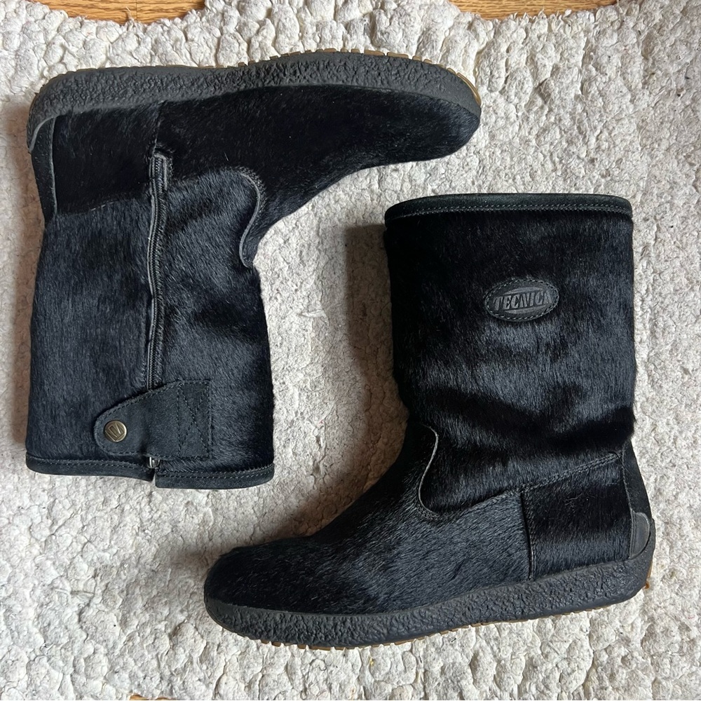 Tecnica Black Goat Hair Fur Boots Size 44 (US 13-14) Made in Italy Apres Ski